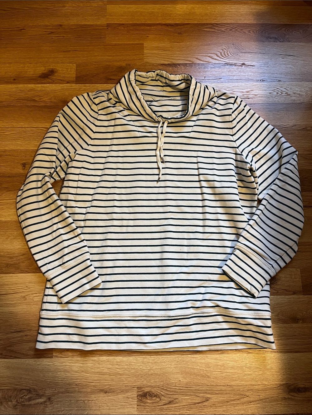LLBean Striped Cowl Neck Long Sleeve Top - White/Navy